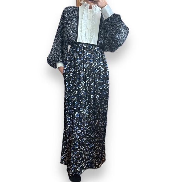 Tory Burch Runway Silk Caftan Midnight Teapot floral print white ruffle 6 NEW S - Picture 5 of 11